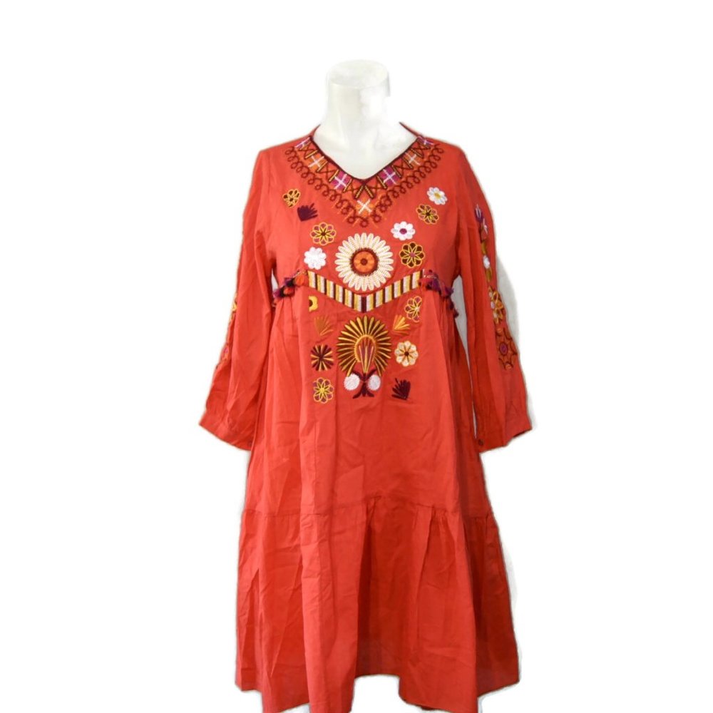 Flap.a Boho Embroidered 3/4 Baloon Sleeve Dress Size S
